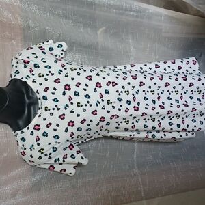 Squeese Girls leopard dress, cream, pink, blue, Sz 10/12, stretchy